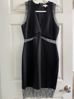 Just Me Black Lace-Trim Midi Sheath Dress